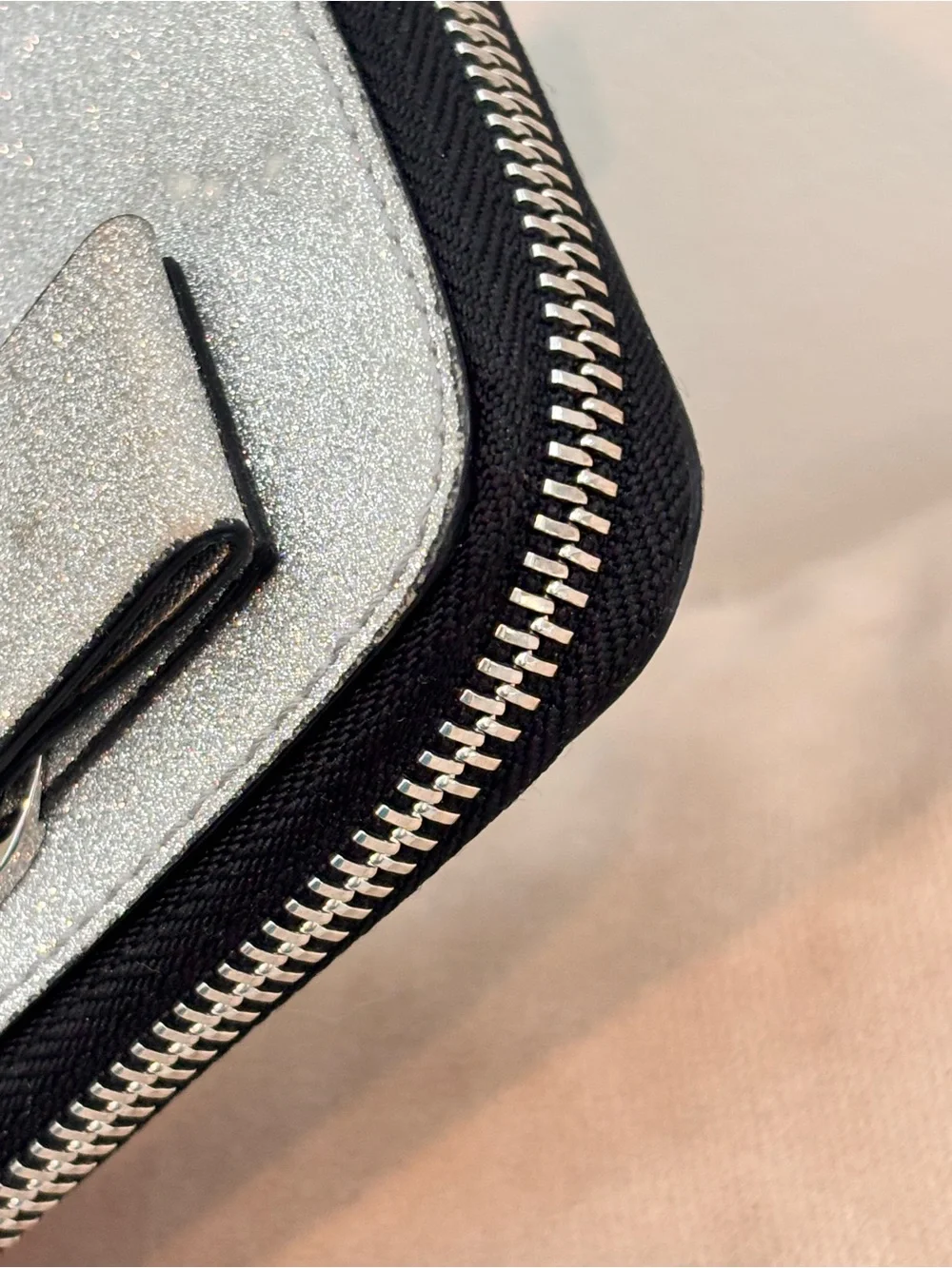 Salvatore Ferragamo Vara Bow Glitter Card Case / Zip-Around Coin Purse Wallet